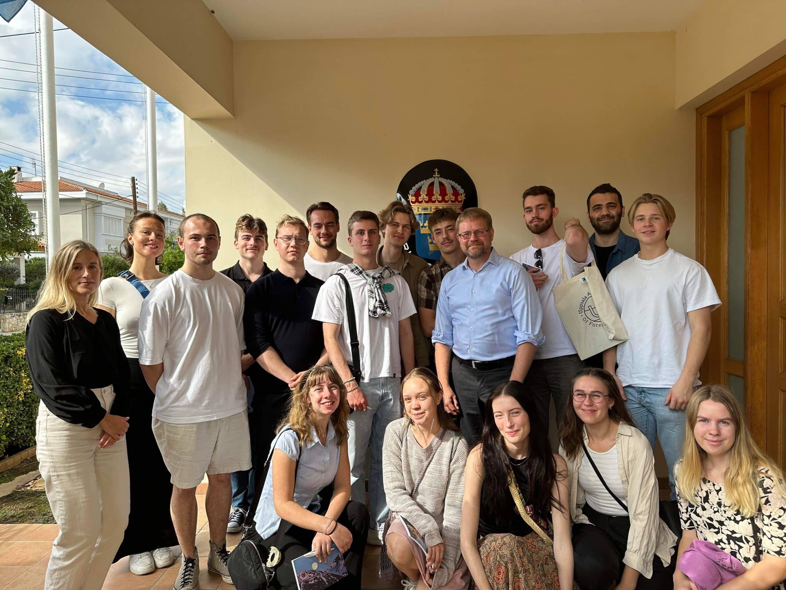 The UF Uppsala Travel Group in the Swedish Embassy in Cyprus.