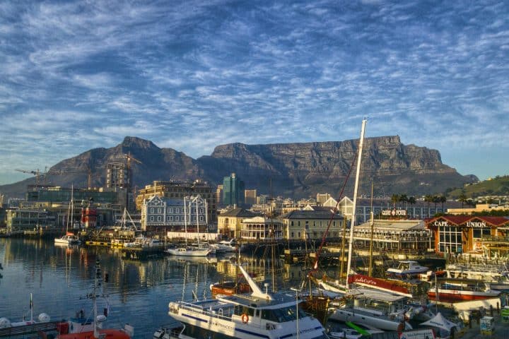 Aerial view of marina.
