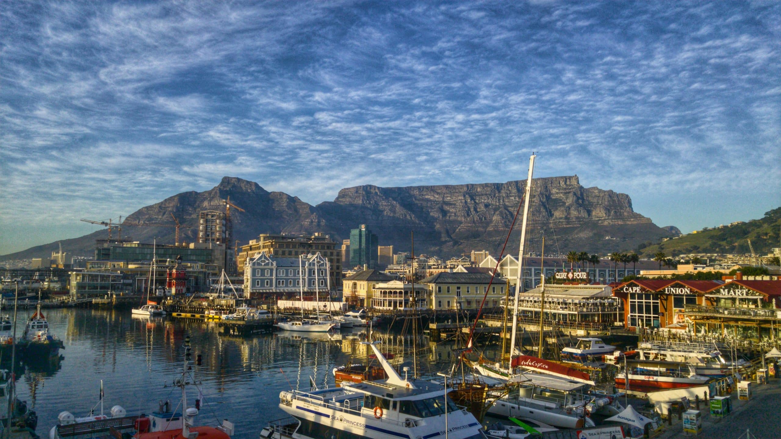 Aerial view of marina.