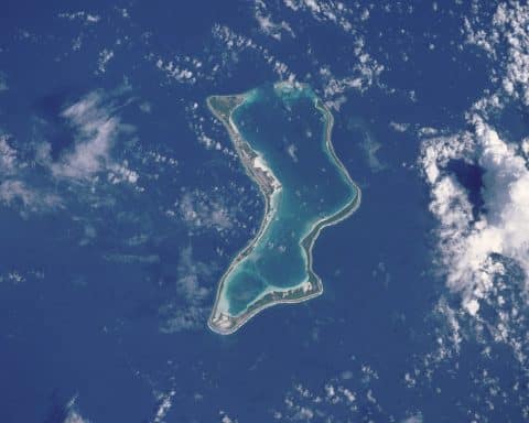 Overhead view of the Chagos Islands, in the Indian Ocean.