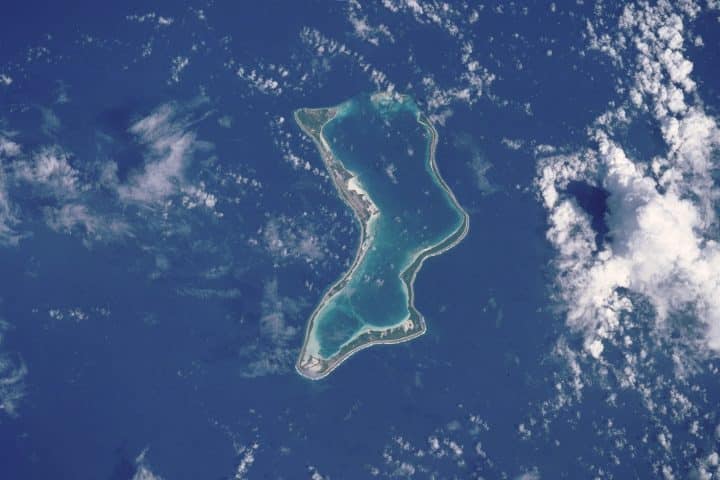 Overhead view of the Chagos Islands, in the Indian Ocean.