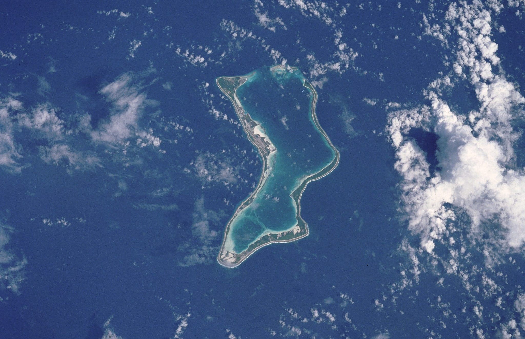Overhead view of the Chagos Islands, in the Indian Ocean.