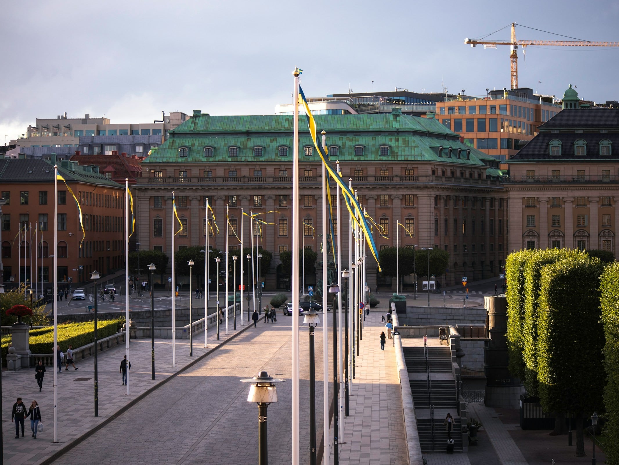 Flags waving in Stockholm.
